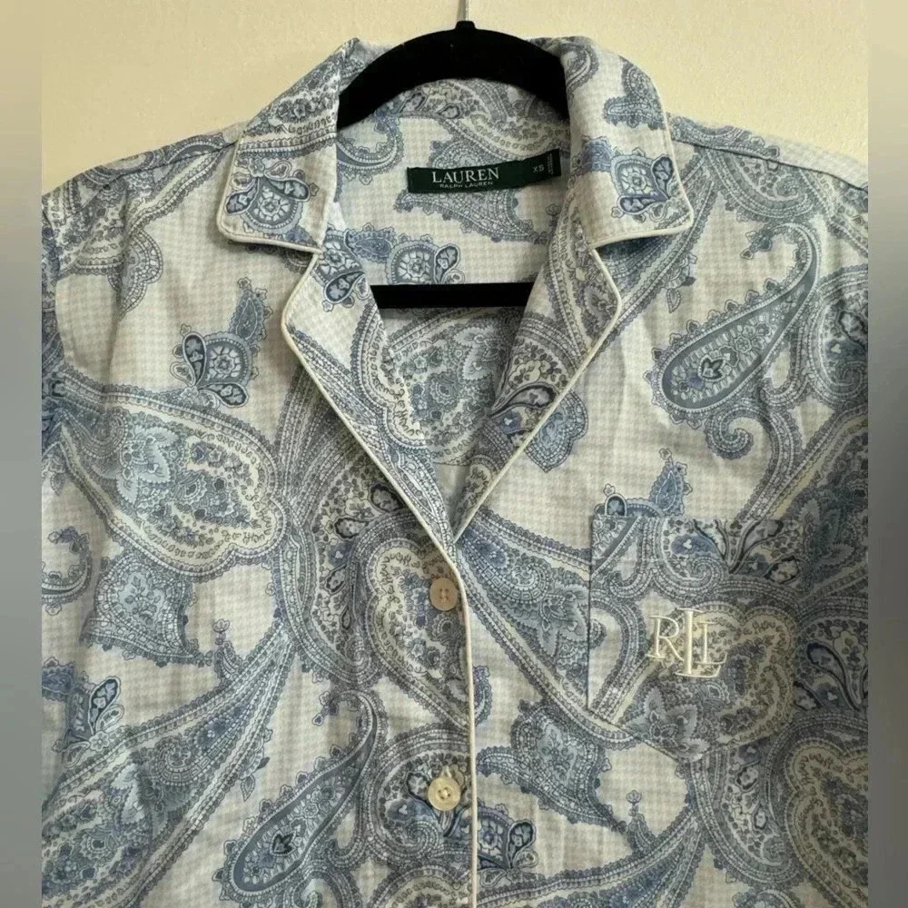 Ralph Lauren Paisley Button Down Cotton Collar Top NWT Preppy Classic Comfy - Picture 5 of 15